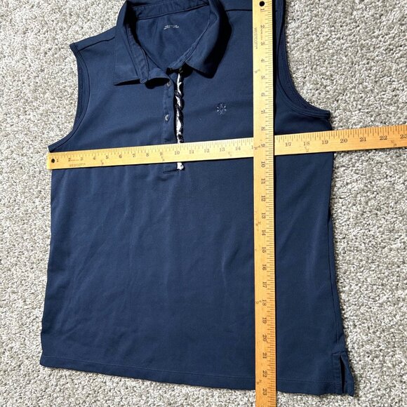 Tory Burch Women's Sz Medium Sleeveless Polo Shirt Navy Blue Cotton Blend - Picture 7 of 8